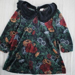 H&M Girls Floral Velvet Dress with Peter Pan Collar